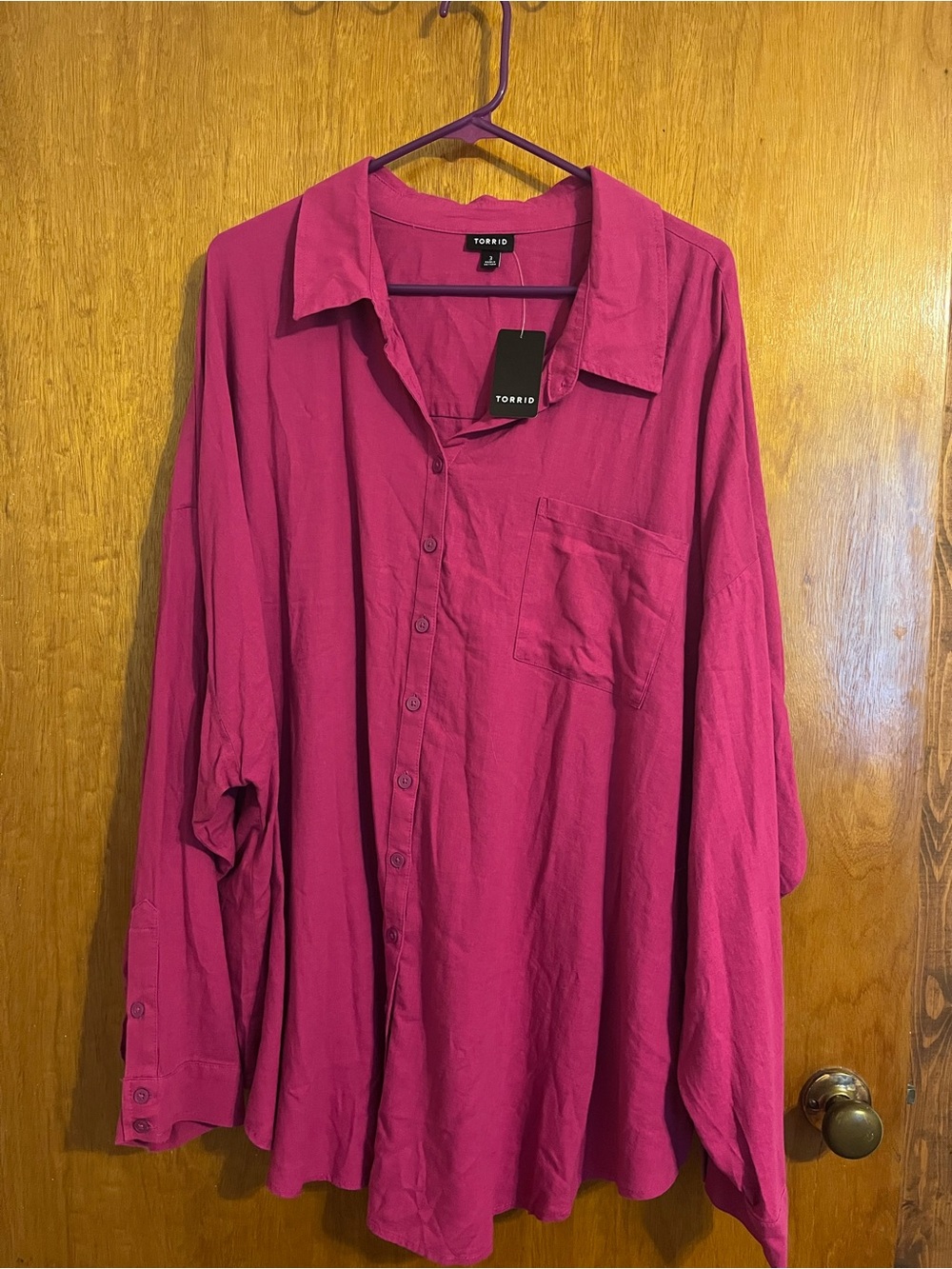 Torrid Long Sleeve Button-Up Shirt - Fuchsia Pink